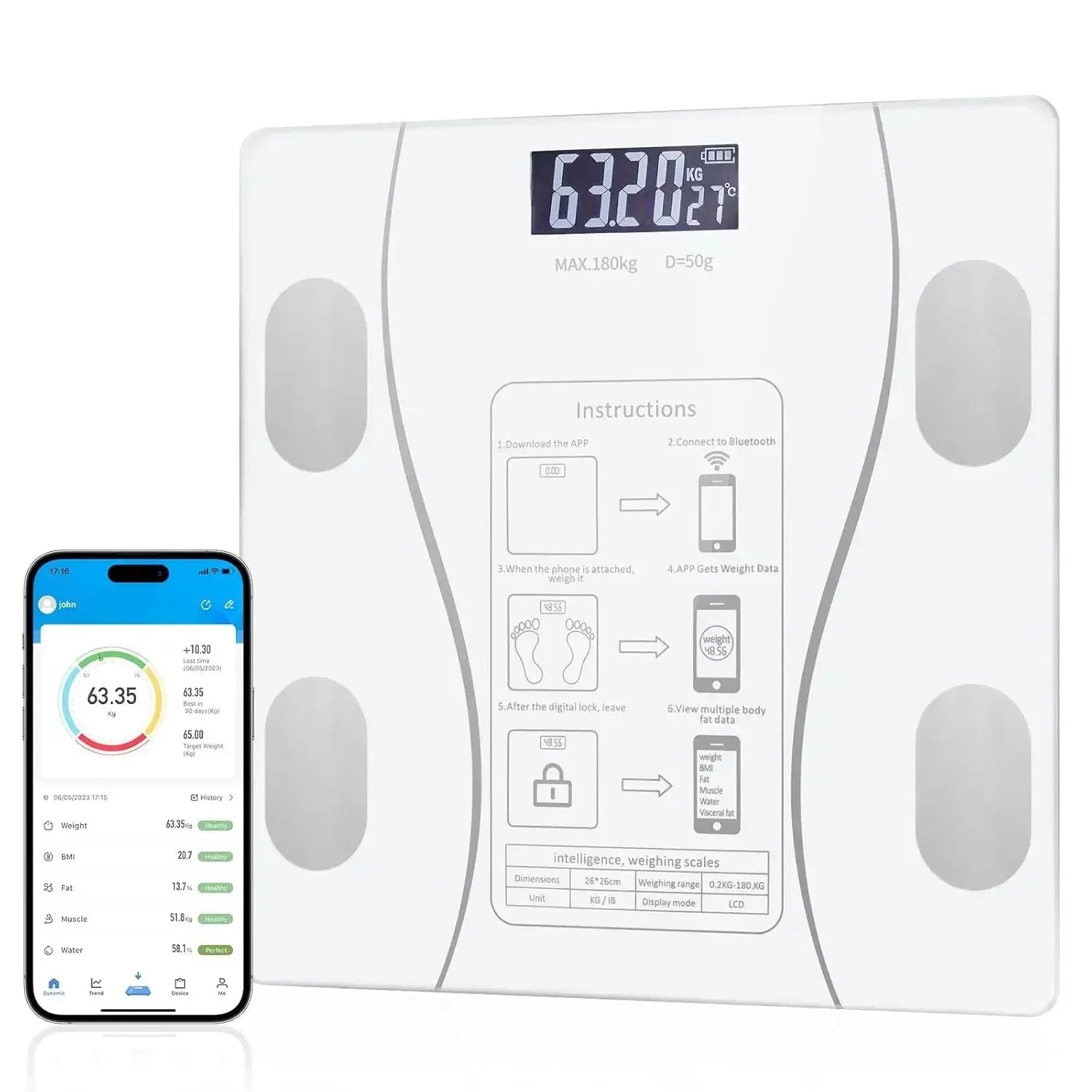 Advanced Smart Bluetooth Weight Scale - Effortlessly Track Your Body Fat and Weight with Precision