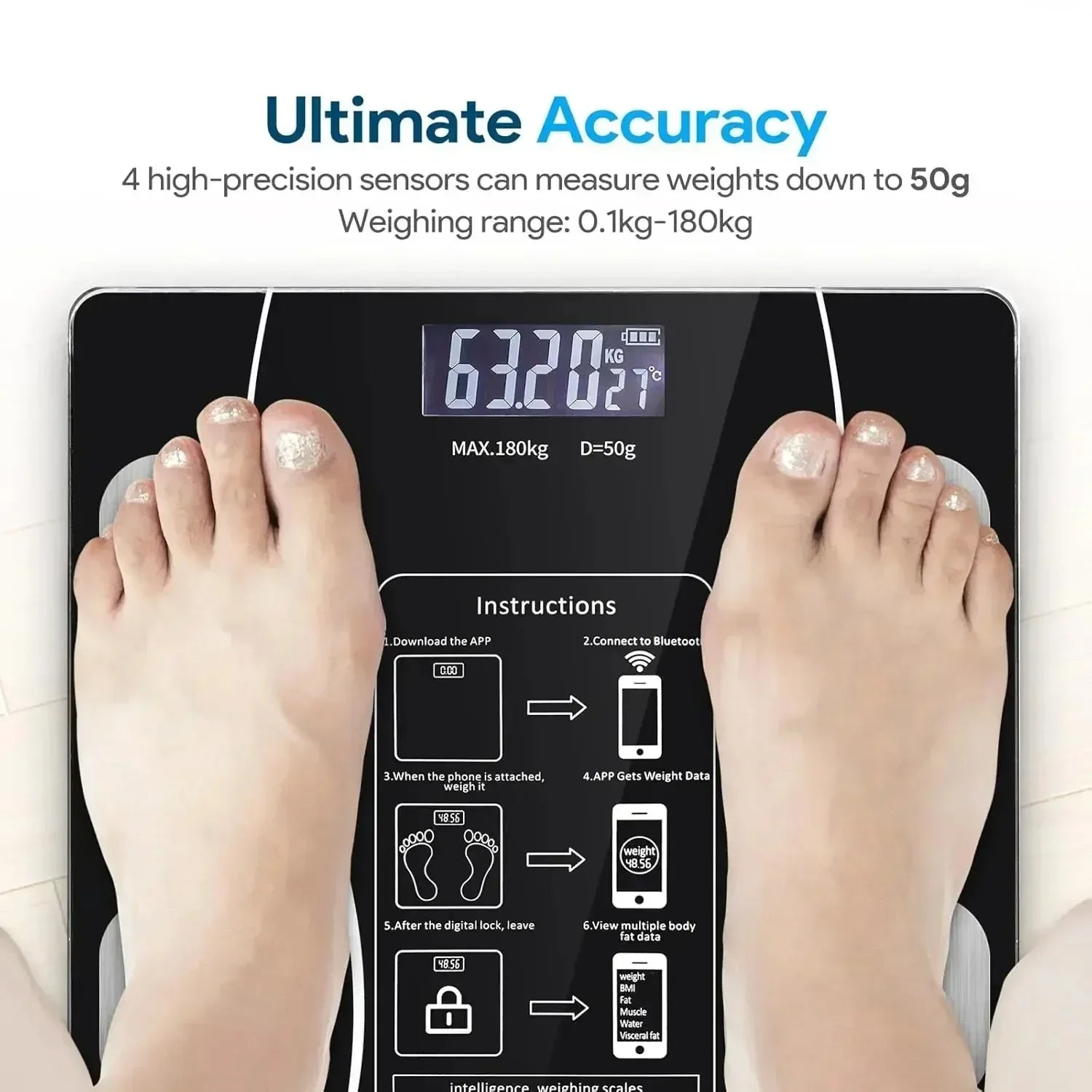 Advanced Smart Bluetooth Weight Scale - Effortlessly Track Your Body Fat and Weight with Precision